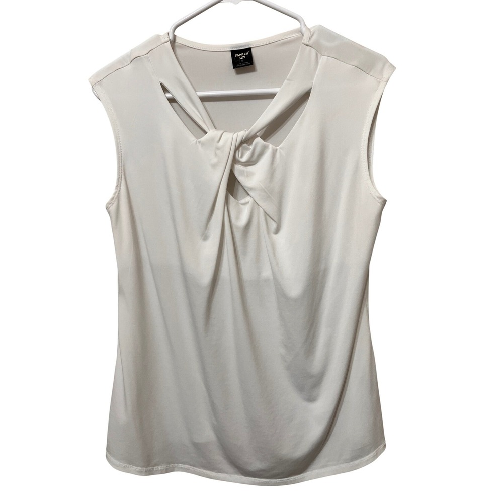 Paisley Sky Womens XL Ivory White Twist Knot Cutout Sleeveless Blouse Shell Top
